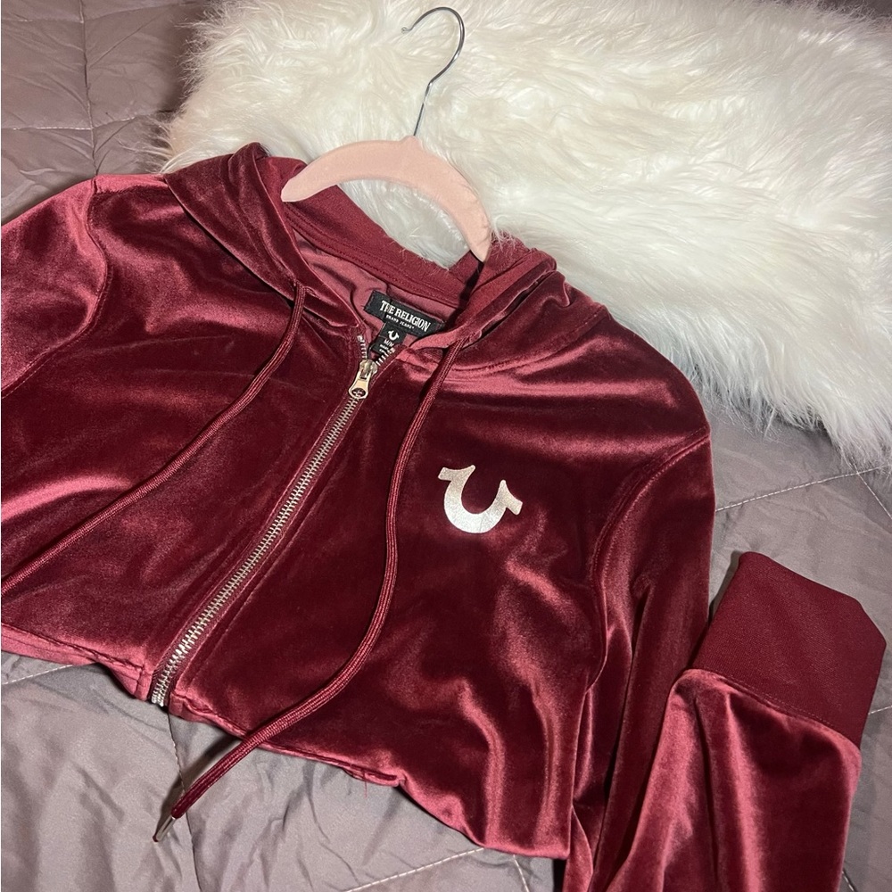 True Religon womens burgundy velour hoodie
